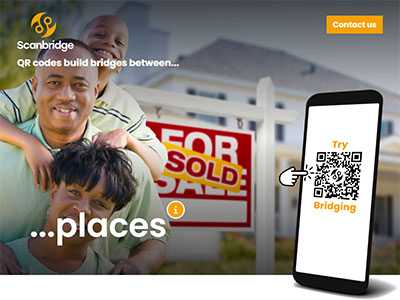 ScanBridge responsive WordPress and Bootstrap 5 brochure site with custom QR codes and modals.